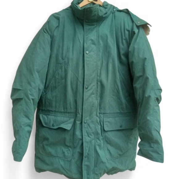 L. L. Bean Goose Down Parka Green Removeable Hood & Fur Trim Jacket Size XLT - Picture 1 of 11